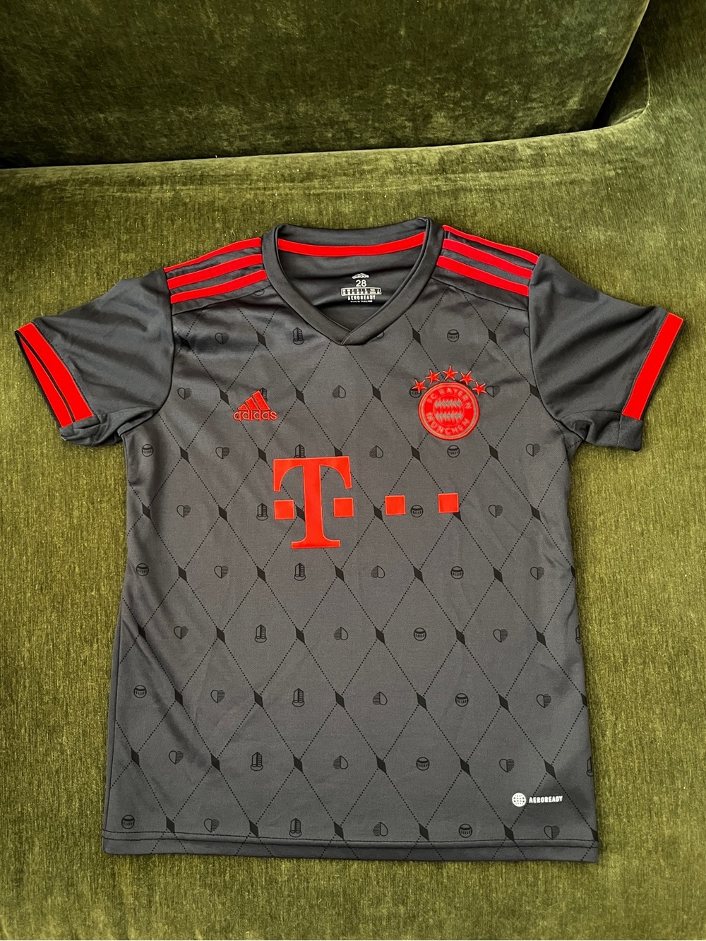 adidas Kids Bayern Munich Away Jersey - Charcoal and Red